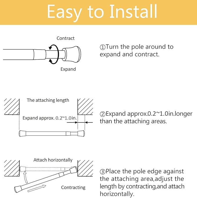 YYWL&HP 3 Pack Spring Tension Telescopic Rod Curtain Rods Adjustable Eextension Telescopic Rod, Suitable for Closet, Window, Kitchen, Bathroom, Cabinet, Wardrobe (41.1"-70.9" 3PCS WHITE)
