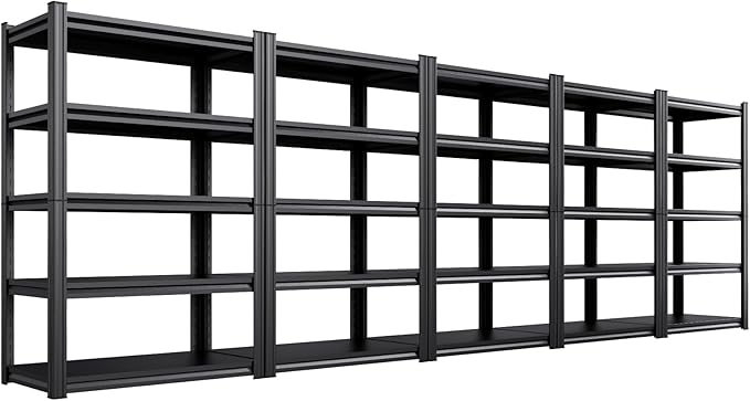 Set of 5 Garage Shelving Heavy Duty Storage Shelves, Metal Adjustable Shelving Unit, Utility Garage Organizer Shelf for Basement, Pantry, Kitchen, Warehouse, 20" D x 46" W x 71.2" H, Black