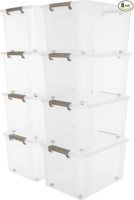 Citylife 69 QT Plastic Storage Bins with Latching Lids Stackable Storage Containers for Organizing Large Clear Storage Box for Garage, Closet, Kitchen, 8 Packs