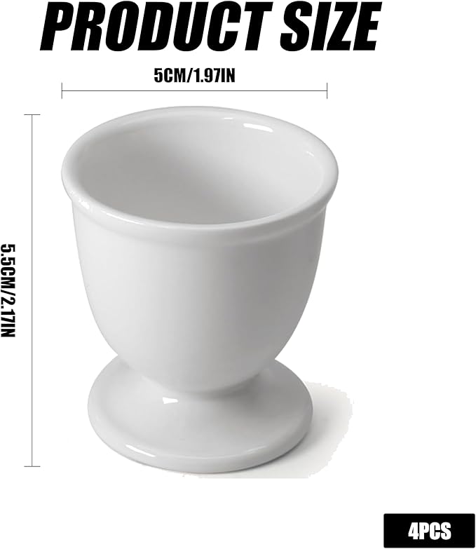 Ceramic Egg Holder - 4 Piece Egg Cups Set Designed for Soft Boiled Eggs, Perfect for Breakfast, Kitchen, Restaurant & Party Dining