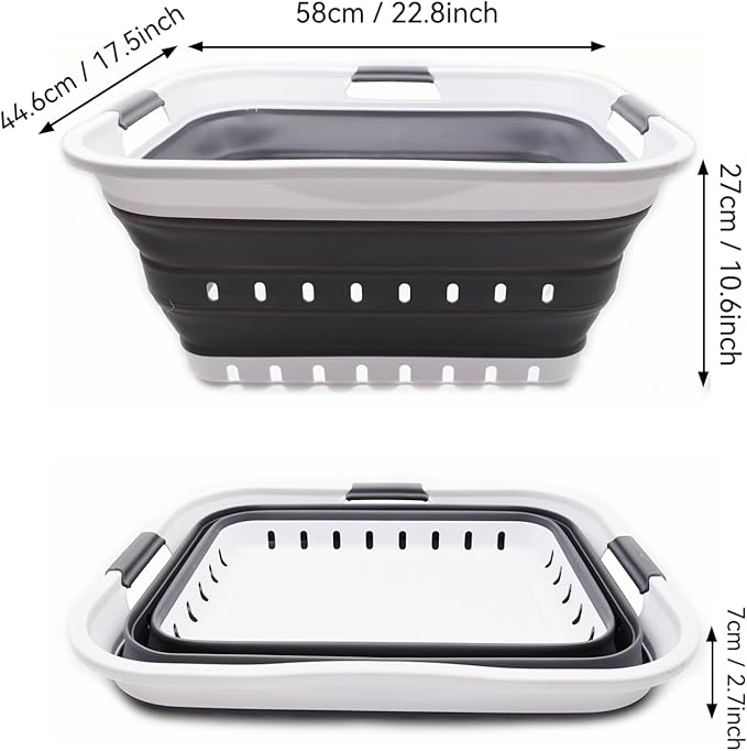 SAMMART 42L (11 gallon) Collapsible Plastic Laundry Basket - Foldable Pop Up Storage Container/Organizer - Portable Basket - Space Saving Hamper/Basket (2, White/Dark Grey)