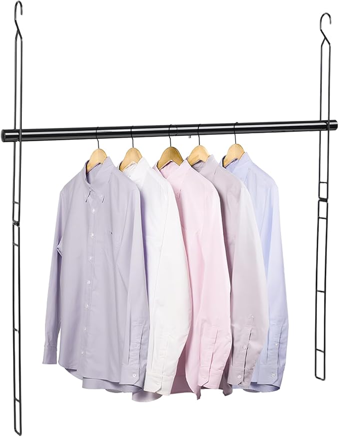 Closet Extender Hanging Rod 46.9in Closet Hanging Rod Heavy Duty Closet Organizer 6 Height Adjustble Closet Rod Extender, Closet Rods for Hanging Clothes, Black
