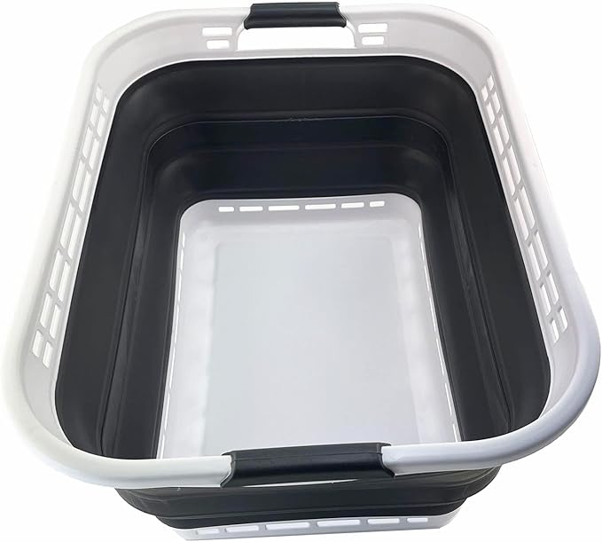 SAMMART 42L (11 Galloons) Collapsible Plastic Laundry Basket - Foldable Pop Up Storage Container/Organizer - Portable Washing Tub - Space Saving Hamper/Basket (White/Asphalt)