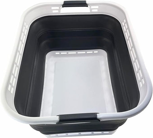 SAMMART 42L (11 Galloons) Collapsible Plastic Laundry Basket - Foldable Pop Up Storage Container/Organizer - Portable Washing Tub - Space Saving Hamper/Basket (White/Asphalt)