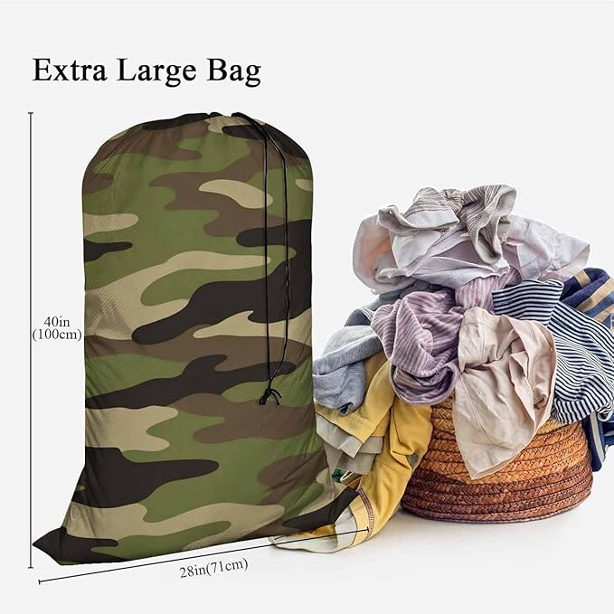 Swono Jungle Camouflage Sturdy Laundry Basket Hamper, Classic Army Green Solider Woodland Print Foldable Laundry Bag Clothing Organization for Bathroom, Bedroom, Home, Dorm, Travel
