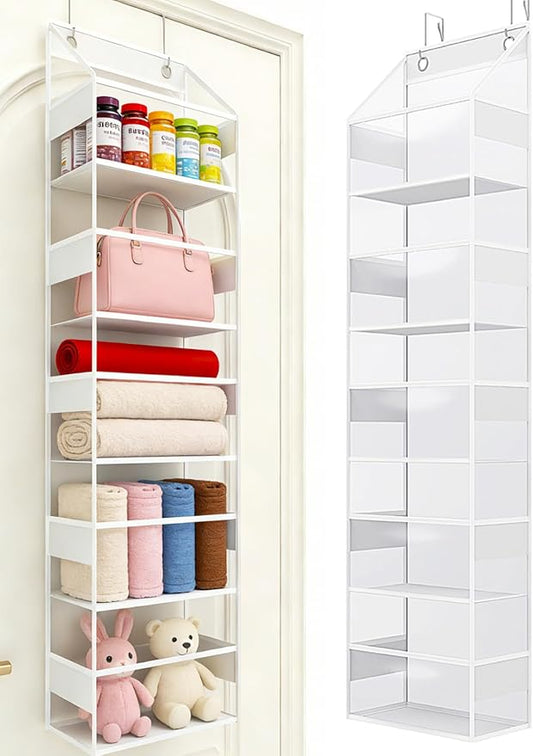 Over The Door Organizer, Clear PVC Hanging Storage Bag, 5 Shevles Behind Door Organizer for Bedroom, Nursery, Bathroom, Closet, Pantry and Stuffed Animals Storage Holder, 1 Pack