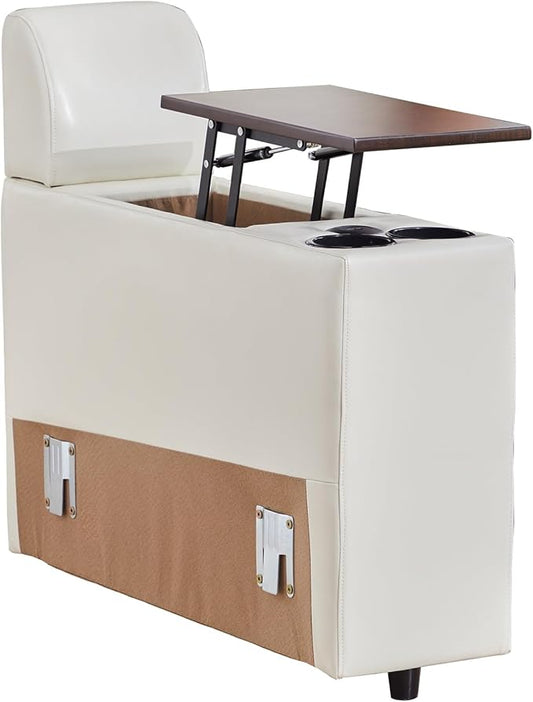 LEVNARY Modular Lift-Top Console with USB Charging and Cup Holders, Center Storage Module for Modular Reclining Sofa (White)