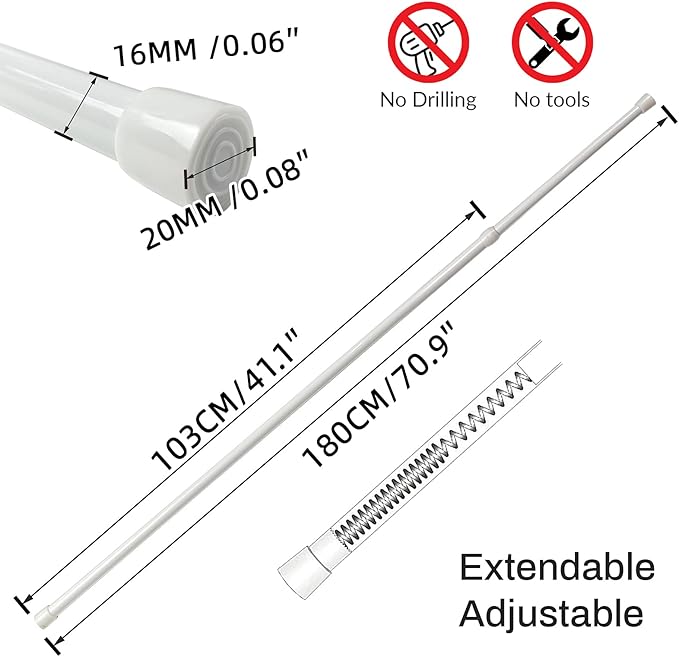 YYWL&HP 3 Pack Spring Tension Telescopic Rod Curtain Rods Adjustable Eextension Telescopic Rod, Suitable for Closet, Window, Kitchen, Bathroom, Cabinet, Wardrobe (41.1"-70.9" 3PCS WHITE)