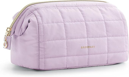 BAGSMART Makeup Bag Travel Toiletry Bag, Puffy Padded Make Up Bags for Women Makeup Organizer Case, Wide-open Pouch Purse Travel Essentials Toiletries Accessories Brushes, Lavender Purple