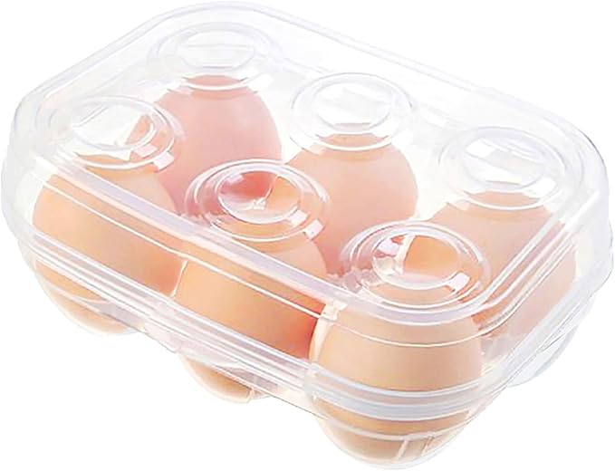 YOHA Clear Egg Storage Box Delicate 6 Girds Egg Dispenser Holder Case Refrigerator Crisper Camping Picnic Travel Portable Egg Carriage,Clear-6