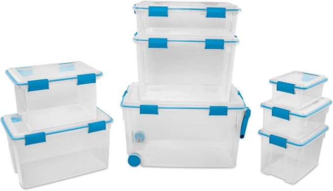 Sterilite Gasket Box, Stackable Storage Bin with Latching Lid, 7.5 Quart, 6 Pack