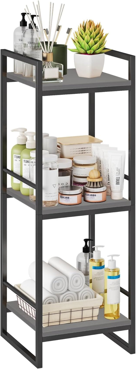 BYFU 3 Tier Bathroom Storage Open Shelf, Freestanding Metal Corner Storage Rack Shelving Unit for Bathroom Kitchen Living Room Hallway, Grey