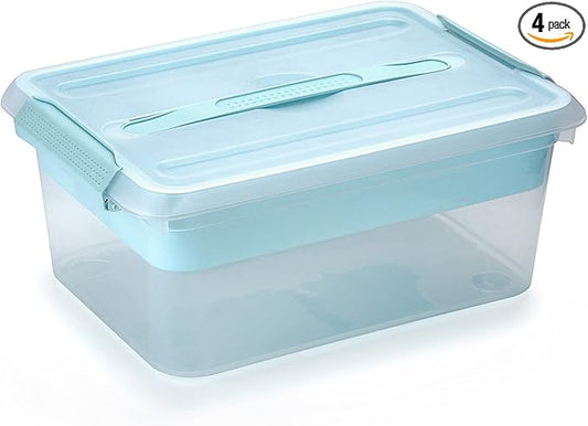 BTSKY Stack & Carry Box, Clear Plastic Storage Container Stackable Home Utility Box with Removable Tray Multi-Purpose Storage Bin for Organizing Stationery, Sewing, Art Craft Supplies(Blue)