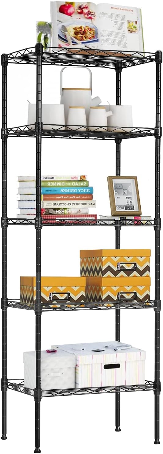 BestOffice Adjustable NSF-Certified Metal Shelf Wire Shelving Unit Storage for Small Places Restaurant Garage Pantry Kitchen Garage Rack (Black, 16.7L×11.8W×47.6H)