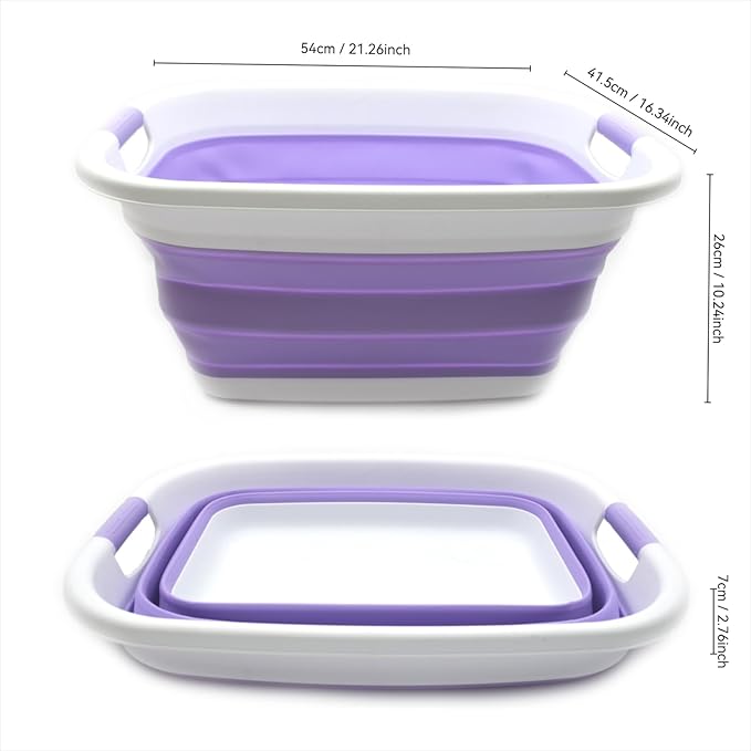 SAMMART 31L (8.1 gallon) Collapsible Plastic Laundry Basket-Pop Up Storage Container -Portable Washing Tub - Space Saving Hamper/Basket, Water capacity:23L (6 gallon) (2, Lt. Purple)