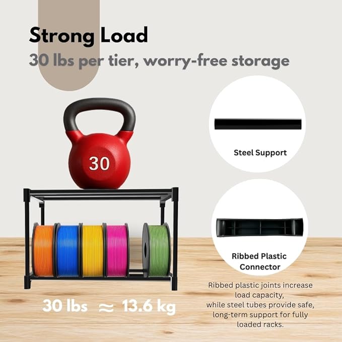 9-Tier Modular 3D Printer Filament Storage Rack, High-Strength Carbon Steel Spool Holder & Organizer, Holds 45-54 Spools(1kg), Space-Saving, Customizable, Tool-free Assembly