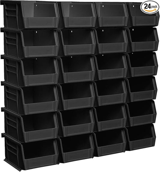 Akro-Mils 30210 AkroBins Plastic Storage Bins, Space-Saving Stackable Bins for Garage, Pantry, Craft Organization, 5" x 4" x 3", Black, 24-Pack