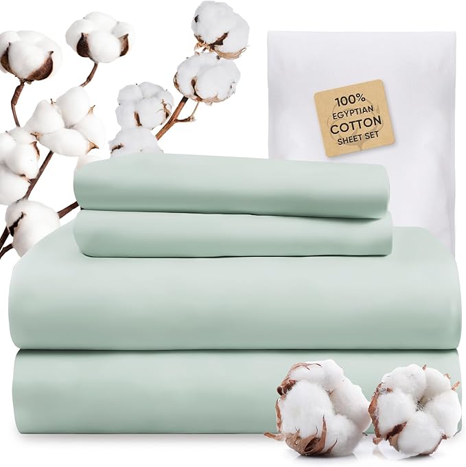 TWK 1200 Thread Count 100% Egyptian Cotton Sheets Bed Set,Thickness,Long-Lasting Durability,Resists Pilling,Deep Pocket Up to 18",with a Laundry Bag (Mineral, King)