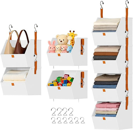 DIMJ Hanging Closet Organizer - 4 Tier Collapsible Hanging Shelves with Hooks Zipper, Fabric Clothes Organizer, Space-Saving Storage Bin Basket for RV, Bedroom, Laundry Organization