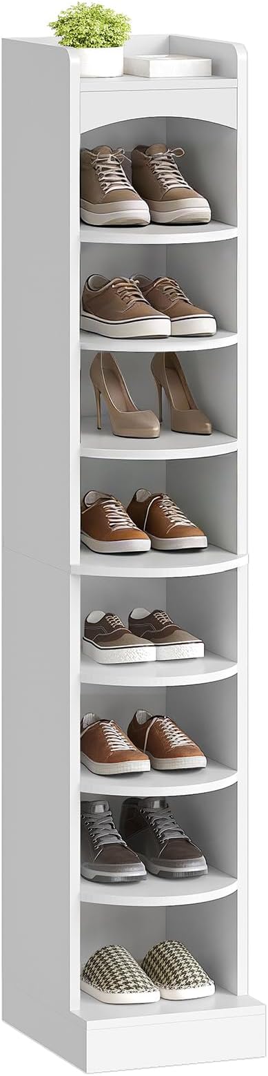 YATINEY 9-Tier Tall Shoe Rack, Wooden Shoe Storage Organizer, Narrow Shoe Cabinet with Removable Shelves for Small Spaces, Holds 9 Pairs of Shoes, for Entrance, Hallway, White SS02WT