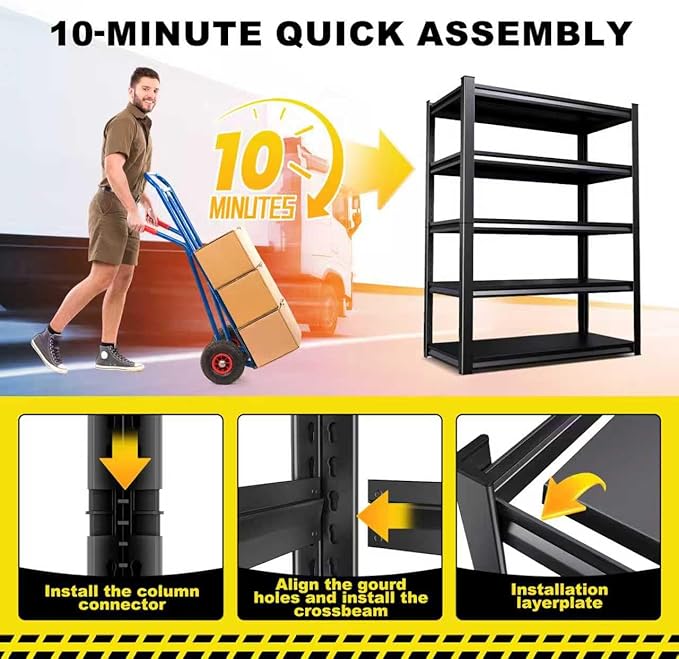 2 Pack 5-Tier Garage Shelving - 2050 lbs Heavy Duty Metal Storage Shelves, Adjustable Storage Rack for Warehouse Industrial Pantry Basement 71"x46"x20"