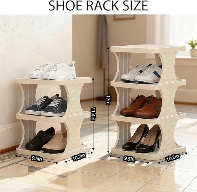 Stackable Shoe Rack,Modular Shoe Organizer,Freely Adjustable Multi-Tier Shoe Rack, Shelf Free Stackable DIY - Space Saving Storage (3 Tier)