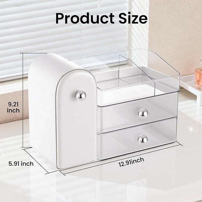 Makeup Organizer,Vanity Organizer with Makeup Brush Holder,Large Skincare Organizers with Drawers,Bathroom Countertop Organizer,Storage Lipstick,Perfume,Nail Polish,Beauty,Mothers Day Gifts