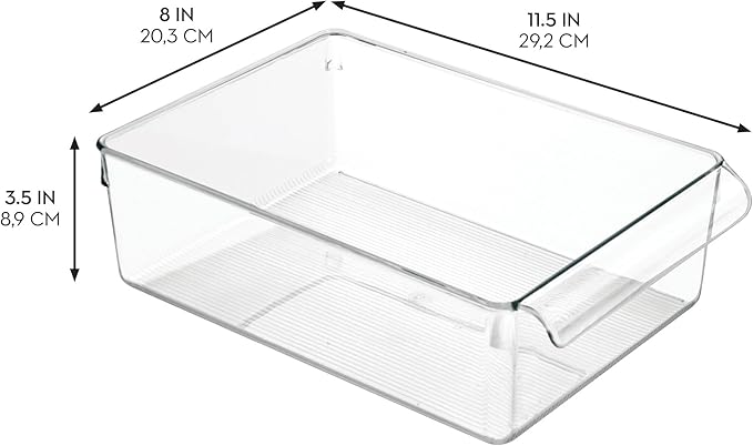 iDesign Fridge Storage Bin with Handle - Fridge Tray for Cheeses and Snacks - Set of 2 - Clear
