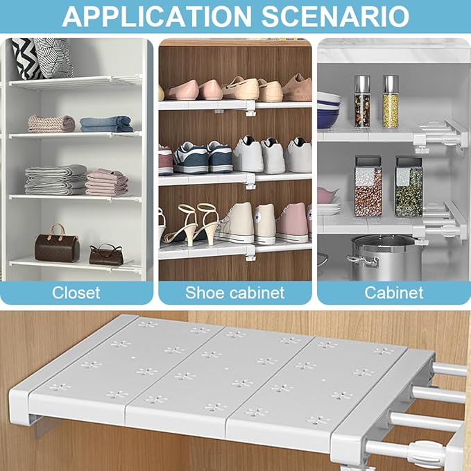 Closet Tension Shelf Rod Expandable Shelf, Adjustable Metal Storage Rack, DIY Organizer Divider Separator for Cabinet Wardrobe Cupboard Kitchen Bathroom (Size:38-60cm)
