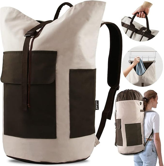 Laundry Backpack Bag 125L Extra Large, Heavy Duty for College Dorm & Apartment, Durable Thick Material Laundry Hamper with Padded Straps for Easy Carry, 3 Pockets for Travel & Laundromat (Khaki)