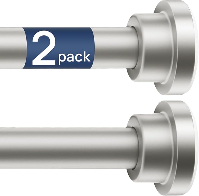ENJOYBASICS 2 Pack Adjustable Spring Tension Curtain Rods 32 to 54 Inches, Stainless Steel Nickel Shower Rod No Drilling for Window, Bathroom, Closet, Room Divider, 7/8" Diameter