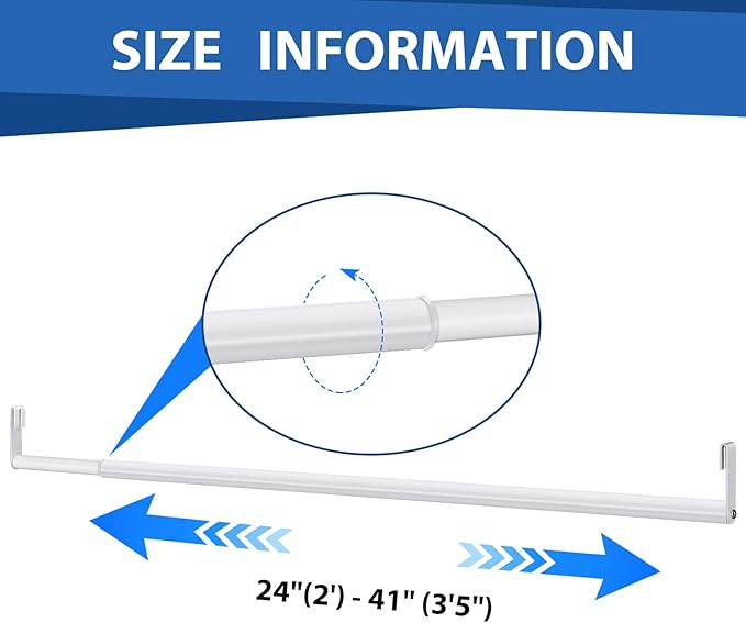Threehoney Expandable Closet Rod for Wire Shelf Hanging Clothes Adjustable Heavy Duty Closet Hanging Rod Extender Heavy Duty Hanger Bar Metal Poles for Wardrobes Hanger, 1 Pack (24-41 Inch,White)
