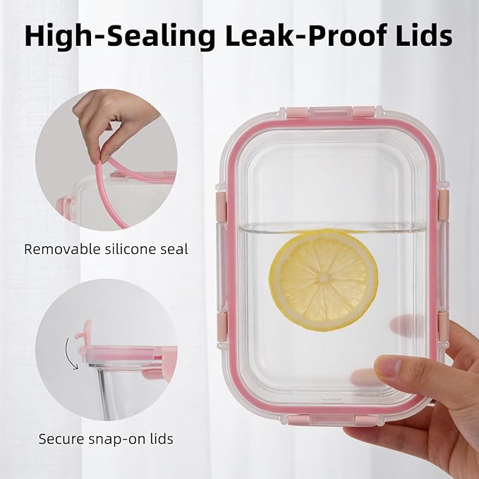Konokyo Rectangular Glass Food Storage Containers with Lids, 12 Pack Airtight Leakproof Meal Prep Containers, BPA-Free, Microwave Oven Freezer & Dishwasher Safe, Assorted Sizes