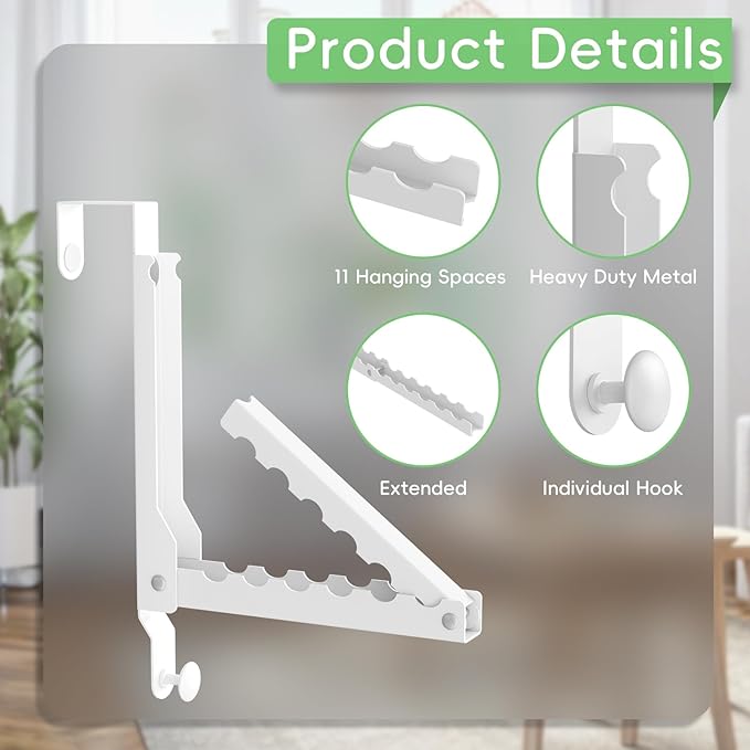 Over the Door Hooks, Extended Over the Door Clothes Hanger with 11 Ridges,Space-Saving Over the Door Rack,Door Hooks for Hanging Clothes,Larger Capacity Over the Door Hanger (2, White(Update))