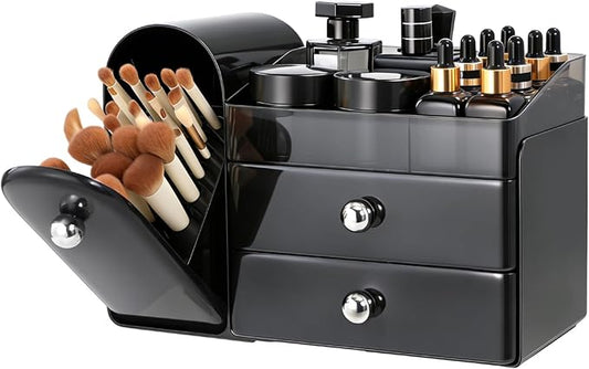 Makeup Organizer,Vanity Organizer with Makeup Brush Holder,Large Skincare Organizers with Drawers,Bathroom Countertop Organizer,Storage Lipstick,Perfume,Nail Polish,Beauty,Mothers Day Gifts