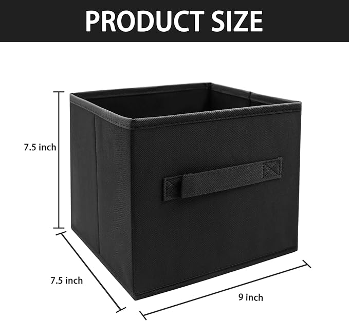 EBIGIC Black Storage Bins 9.0"x7.5"x7.5" Small Size Fabirc Foldable Closet Toy Organizer Collapsible Cloth