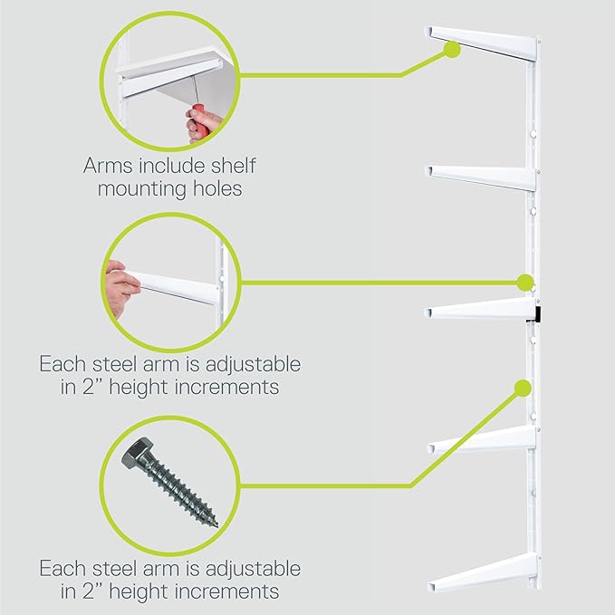 Delta Minimalistic White Shelf Brackets Cycle, Set of 10 Fully Adjustable 12-inch Heavy Duty Shelf Brackets, Holds Up to 800 lbs, Modern Shelf Bracket for Wood Shelves