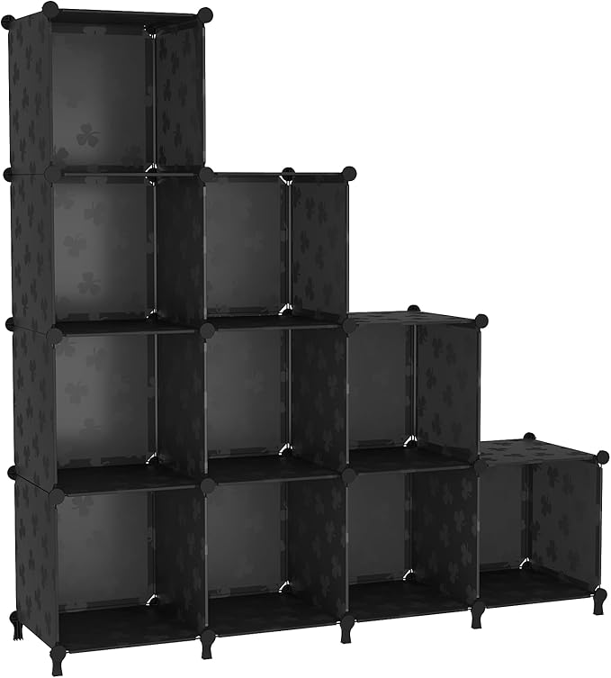 UNKU Cube Storage Organizer, 10 Cube Closet Organizer Storage Shelves, DIY Stackable Bookcase, Clothes Organizer Shelf for Closet, Bedroom, Living Room, Cabinet, Home, Office, Black