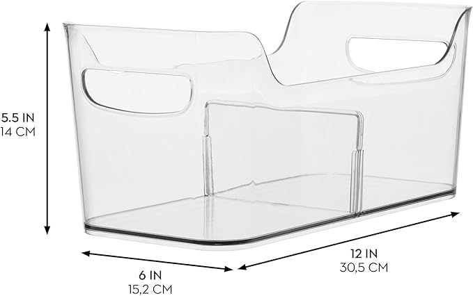 iDesign Divided Fridge Organizer Bin with Handles - Refrigerator or Freezer Bin - Clear