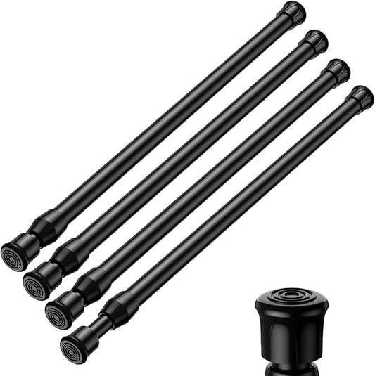 MEXAU 4pack Tension Curtain Rod 16.5 to 28 Inch，Black Spring Tension Rods Curtain Rods Adjustable Spring Rod Extendable Tension Rod for Kitchen