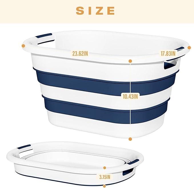 OOAMBB 43L(11.5Gallon) Collapsible Laundry Basket Plastic, Pop Up Laundry hamper/Storage Container, Foldable Laundry Basket with Large Capacity,Sturdy,Space Saver (Blue, 1 Pack)