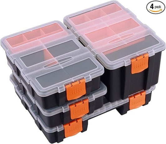 MIXPOWER 4 Piece Set Toolbox Hardware & Parts Organizers, Versatile and Durable Storage, Customizable Removable Plastic Dividers, storage and carry, Black/Orange