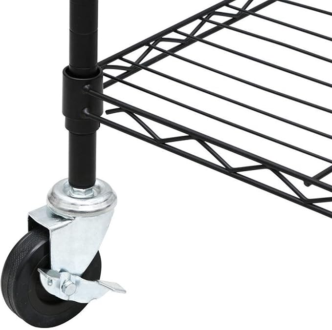 5 Tier Storage Racks Shelving, Heavy Steel Pantry Shelves, Adjustable Wire Shelving Rack with Wheels, Suitable for Garage, Kitchens, Bathroom, Offices, 35.4" W x 18" D x 71" H, Black