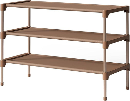 Kitsure Shoe Rack - Non-Woven Shoe Rack Shelf, Shoe Organizer for Closet, Entryway, Garage & Corridor, Stackable Shoe Shelves, 27.5" Wide - 3 Tier, Brown