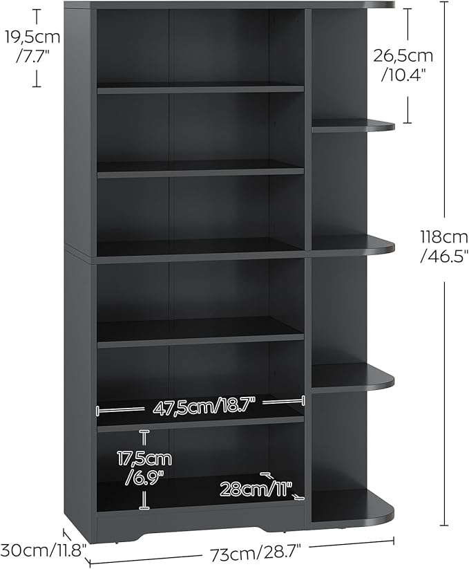 YATINEY Tall Shoe Rack, Multifunctional Shoe Cabinet with Open Storage, Entryway Shoe Organizer for Closet, 7-Tier Wooden Shoe Storage Closet with Adjustable Shelves, Black SC02BK