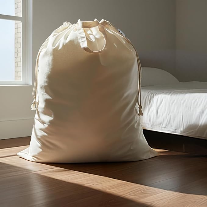 Canvas Laundry Bag 33"Wx 35"H, Thick Canvas Laundry Bag with Handles & Drawstring, Extra Large Heavy Duty Washable Basket Liner Hamper Liner Storage Sack (Beige XL, 1 Pack)