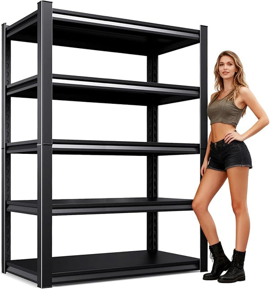 71" H-35 W Garage Shelving Heavy Duty Storage Shelves, Metal Adjustable Shelving Unit, Utility Garage Organizer Shelf for Basement, Pantry, Kitchen, Warehouse,16" D x 35" W x 71" H, Black