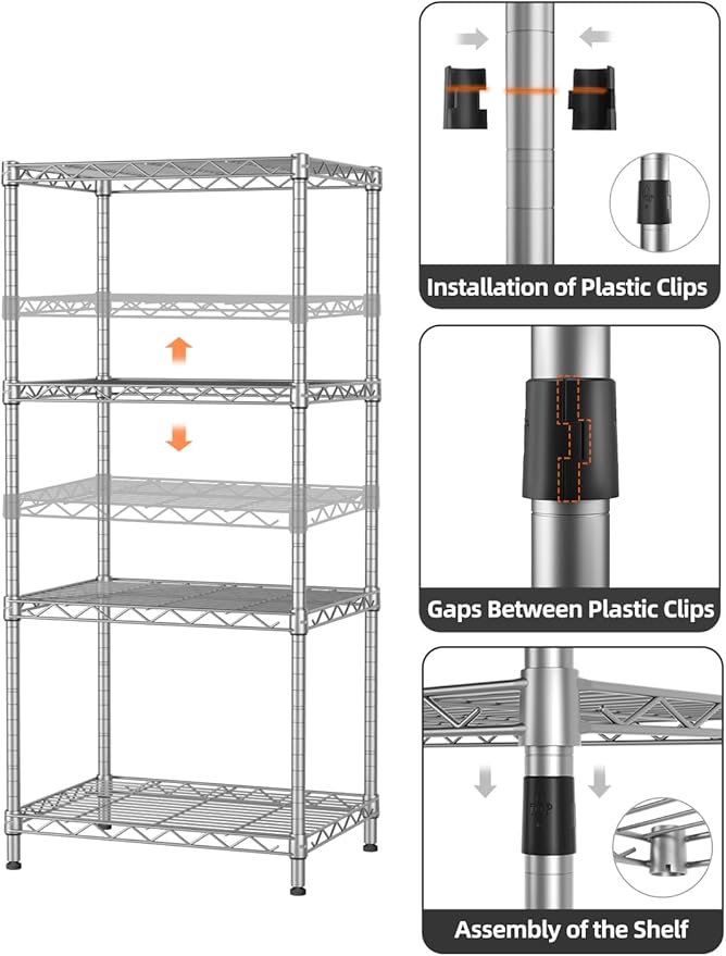 SINGAYE 4 Tier Shelf Adjustable Storage Shelf Wire Shelving 400LBS Load Capacity Metal Storage Rack for Kitchen Office Home Storage Pantry Room Silver 12" DX18 WX43.5 H