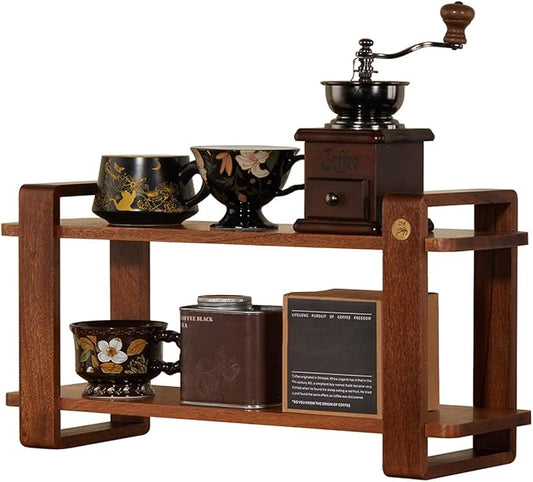 Coffee Station Organizer for Kitchen Countertop Mug Holder 2 Tier Wooden Cup Organizer Stand Shelf