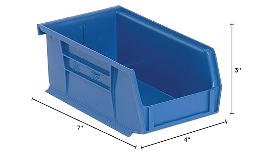 Quantum Storage K-QUS220BL-20 20-Pack Stack and Hang Plastic Bin Storage Containers, 7" x 4" x 3", Blue